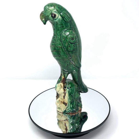 Other - Antique 19th Century Chinese Glazed Pottery Dynasty Green Parrot 9.25" Sancai